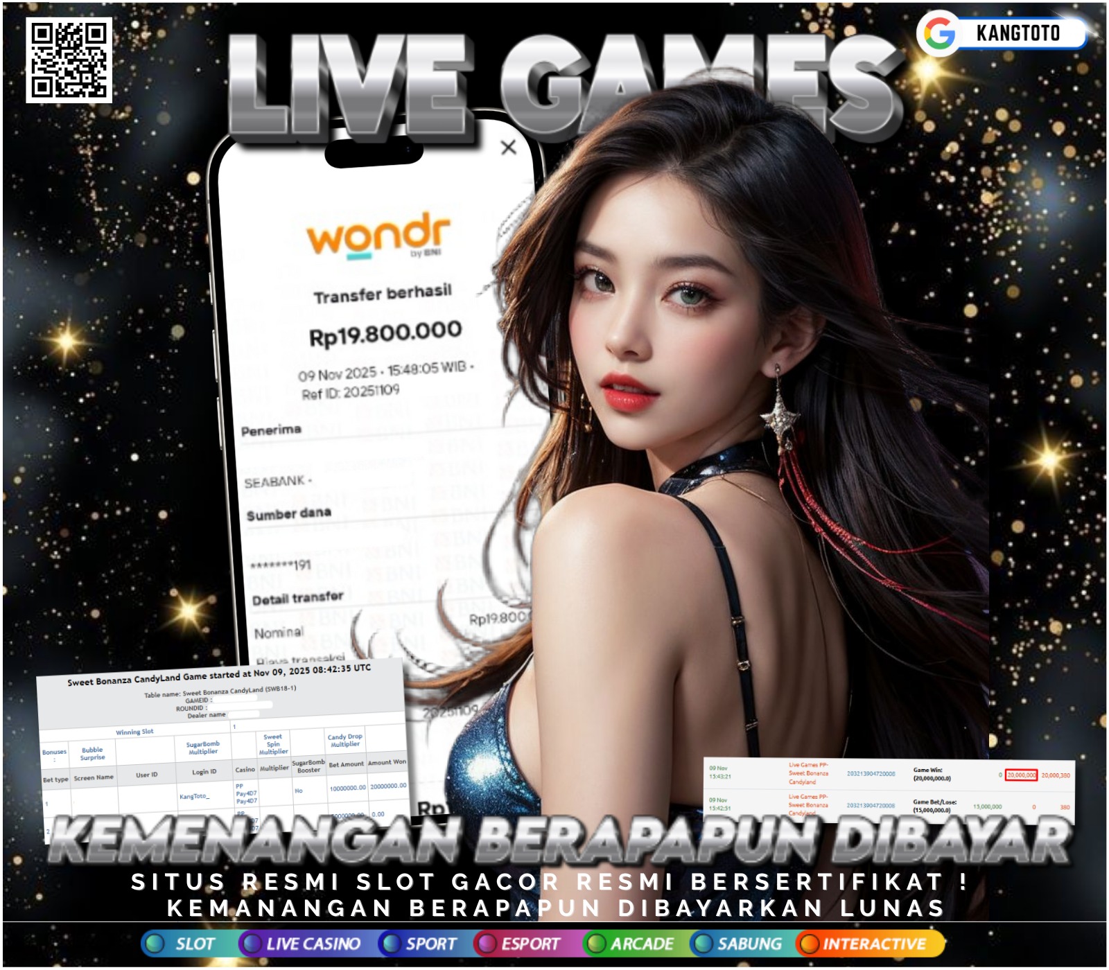 LIVE CASINO - JACKPOT PRAMAGTIC LIVE SWEET BONANZA CANDYLAND RP.19.800.000