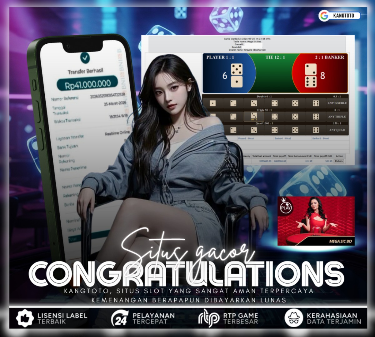 PRAGMATIC PLAY - LIVE CASINO MEGA SIC BAC Rp41.000.000 LUNAS