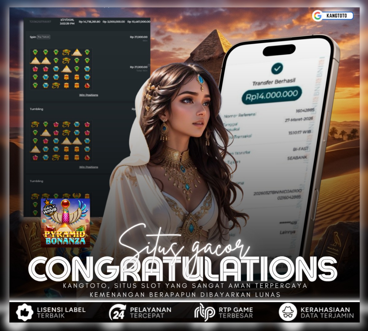 PRAGMATIC PLAY - JACKPOT PRYAMID BONANZA Rp14.000.000 LUNAS